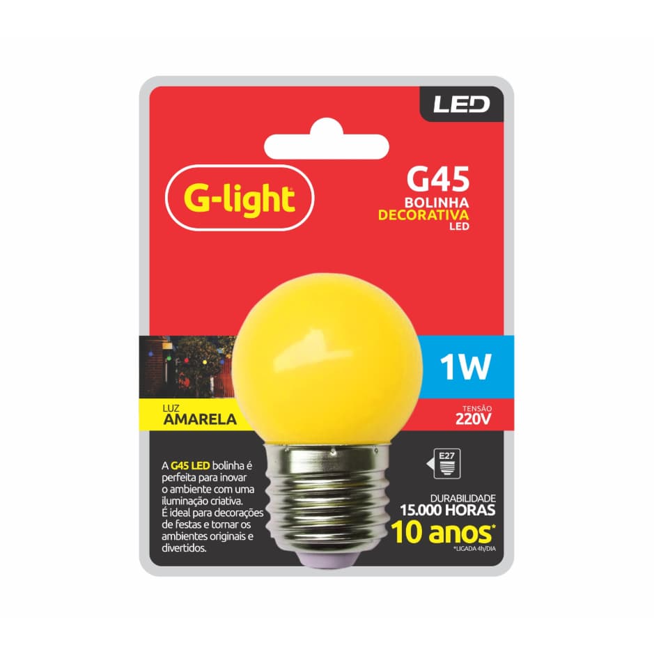 Lâmpada G45 Led 1w e 220v Amarelo Bolinha G-light