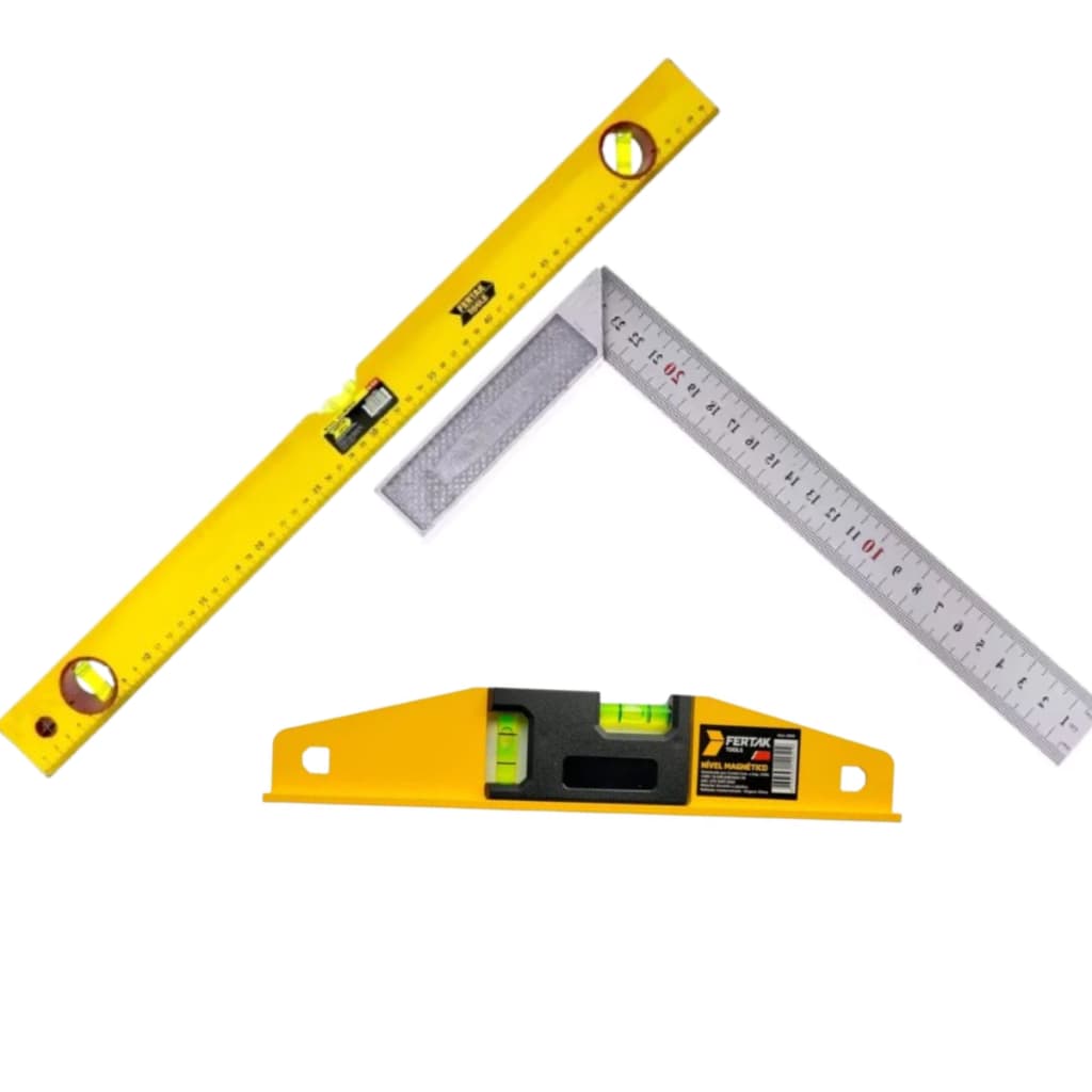 Kit 3 pçs Esquadro 25cm Nível 3 bolhas 60cm Nível Magnético 30cm Medição de Ângulo Engenharia