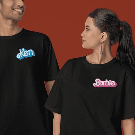 Camiseta Kit Casal Ken e Barbie all black Algodão Unissex