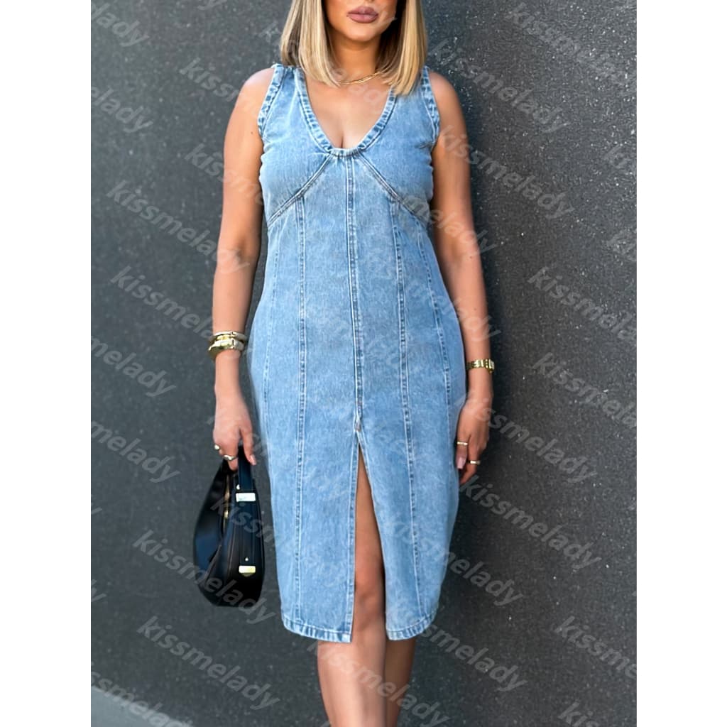 kissemlady 8292 vestido curto jeans feminina sem manga lisa com cinto