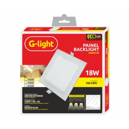 PAINEL ECOLED QUADRADO EMBUTIR 18W 6500K AUTOVOLT