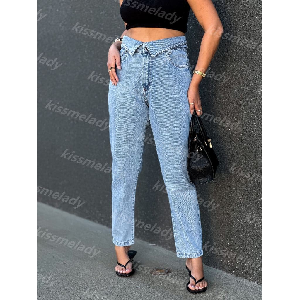 kissmelady 8327 CALCA JEANS FEMININA CALCA MOM  SEM RASCADA