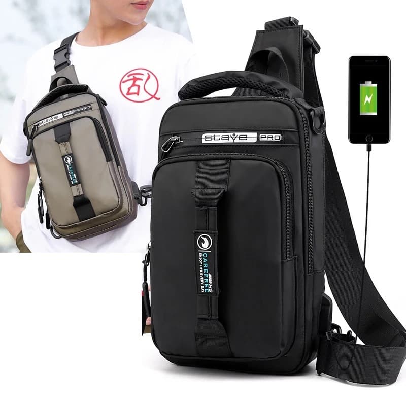 Mini Bolsa Mochila Transversal Tiracolo Ombro Impermeável Bag Masculina Usb