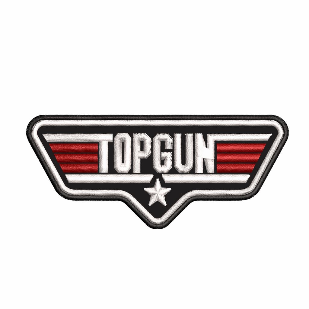 Patch Bordado 4,5cm x 10,5cm Colete Jaqueta Motociclista Top Gun Cor Preto E Vermelho Com Carrapicho, Para Costurar
