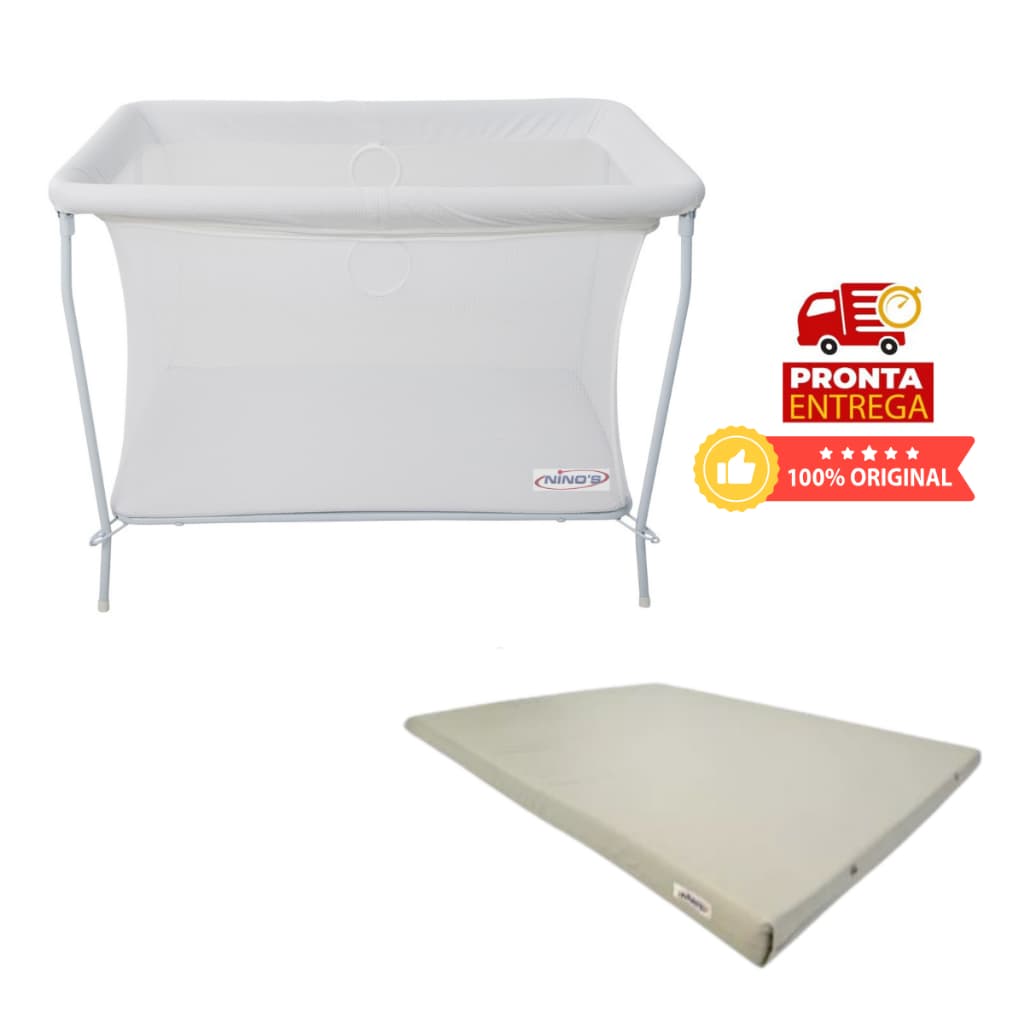 BERÇO CERCADO CHIQUEIRINHO BRANCO COM COLCHÃO E MOSQUITEIRO NINOS