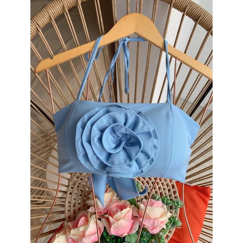 cropped top alfaiataria com bojo com flores moda feminina A-7