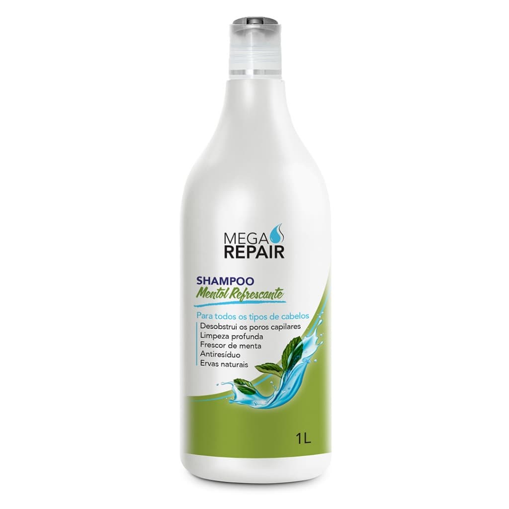 Shampoo Mentol Refrescante Mega Repair 1 Litro | Limpeza Suave, Estimula a Circulação e Fortalece os Fios