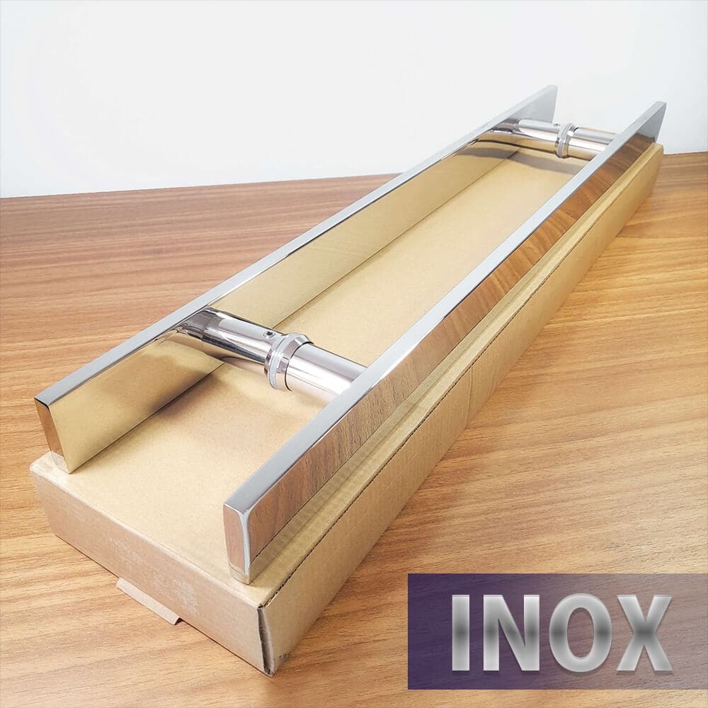 Puxador Barra Chata de 60cm em INOX 304 com 40cm entre furos - Portas de Vidro/Madeira/Alumínio/Ferro
