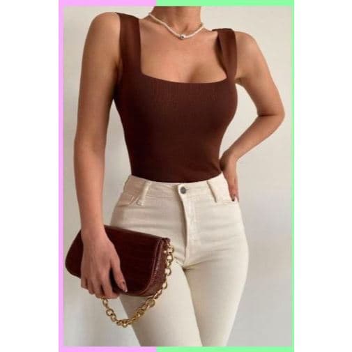 Body Bori Feminino Suplex Regata Alças Grossas Decote Quadrado Básico Casual Dia Noite Trabalho Festa