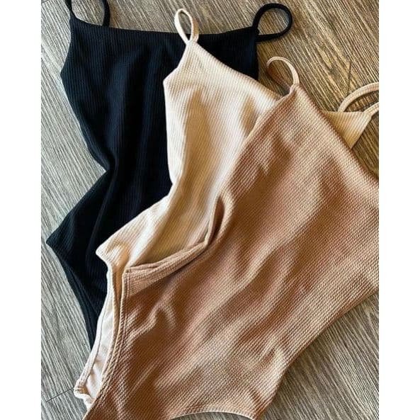 Body Bori Feminino Decote Reto Básico Alcinha Lycra Texturizada Moda casual