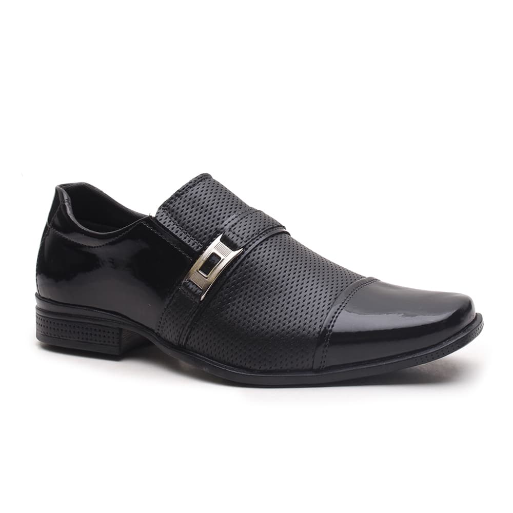 Sapato Social Masculino Preto Verniz de Fivela Lateral Elegante Moderno Lançamento