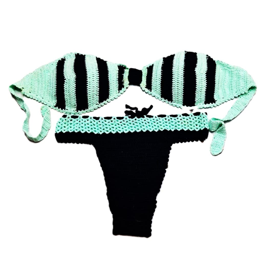 Biquini Tomara que Caia Listrado em Crochê Várias Cores Crochet Tricot Moda Praia Feminina Sem Alça