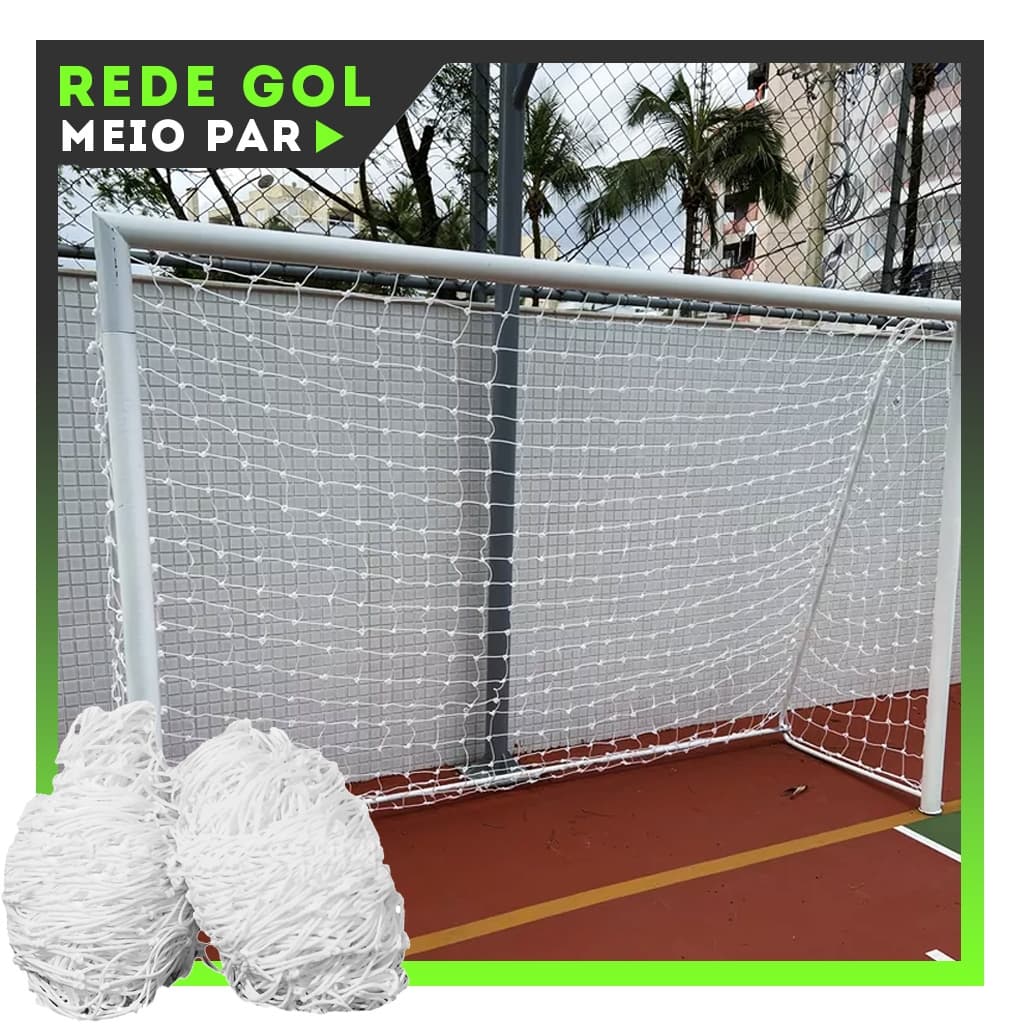 Meio Par Rede de Gol Futsal para Quadra, Salão e Society (3,20m x 2,20m) Fio 2mm