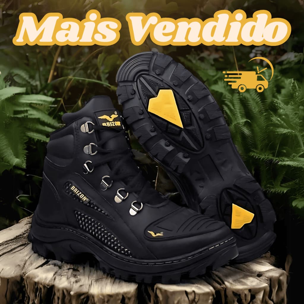 Bota Coturno Estilo CAT Alaska Militar Preta Amarela Camuflada Couro Masculino Motoqueiro - Envio Imediato