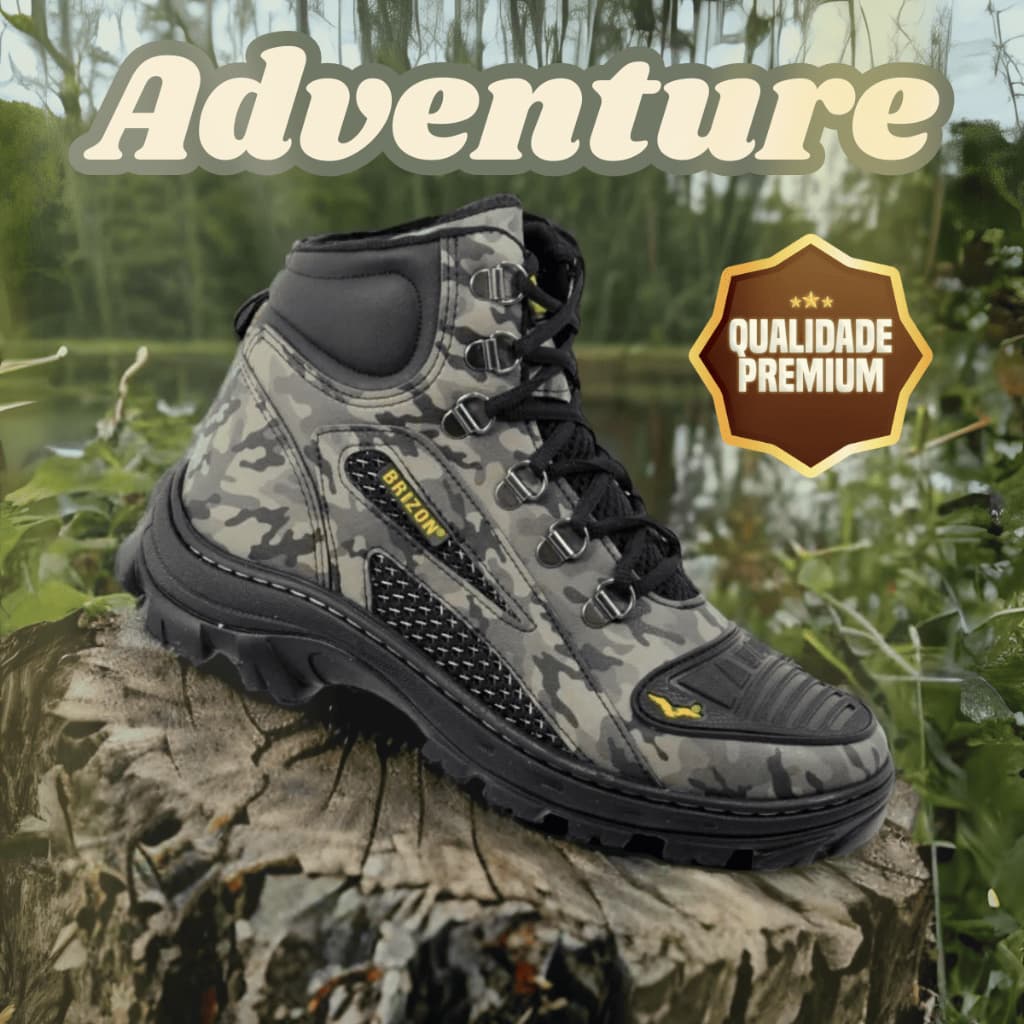 Bota Botinha Coturno Estilo CAT Militar Preta Amarela Camuflada Couro Masculino Motoqueiro - Envio Imediato