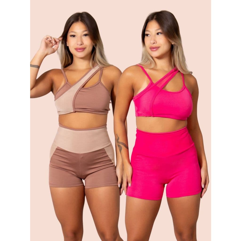 KIT 2 Conjunts  fitness Detalhe em Tule (bermuda+top) 11172/11174