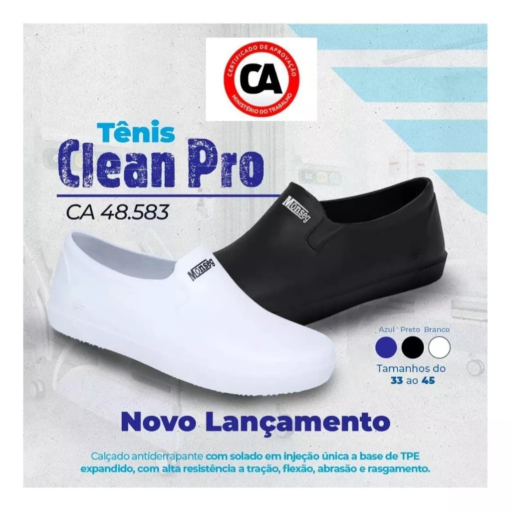 Sapato Enfermagem Segurança Hospitalar Cozinha Antiderrapante Clean Pro com C.A