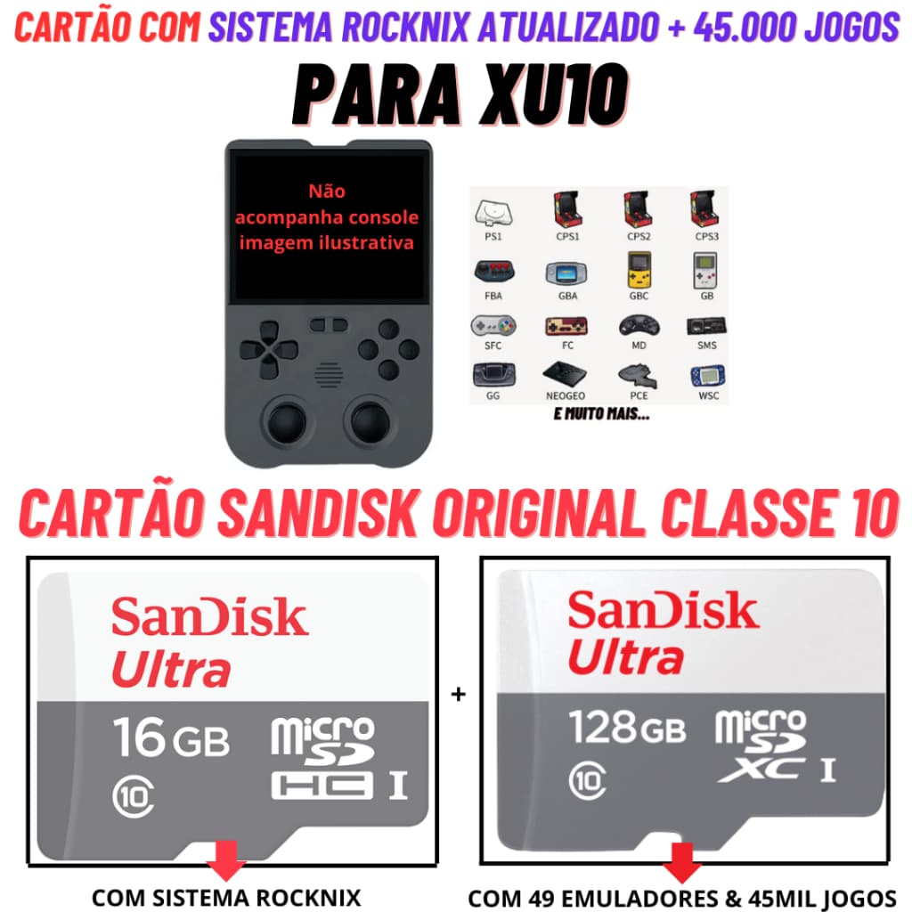 Cartão para Powkiddy XU10 SANDISK Original com Sistema e Jogos Cartão Sandisk Original Classe 10 Buckup Reposição