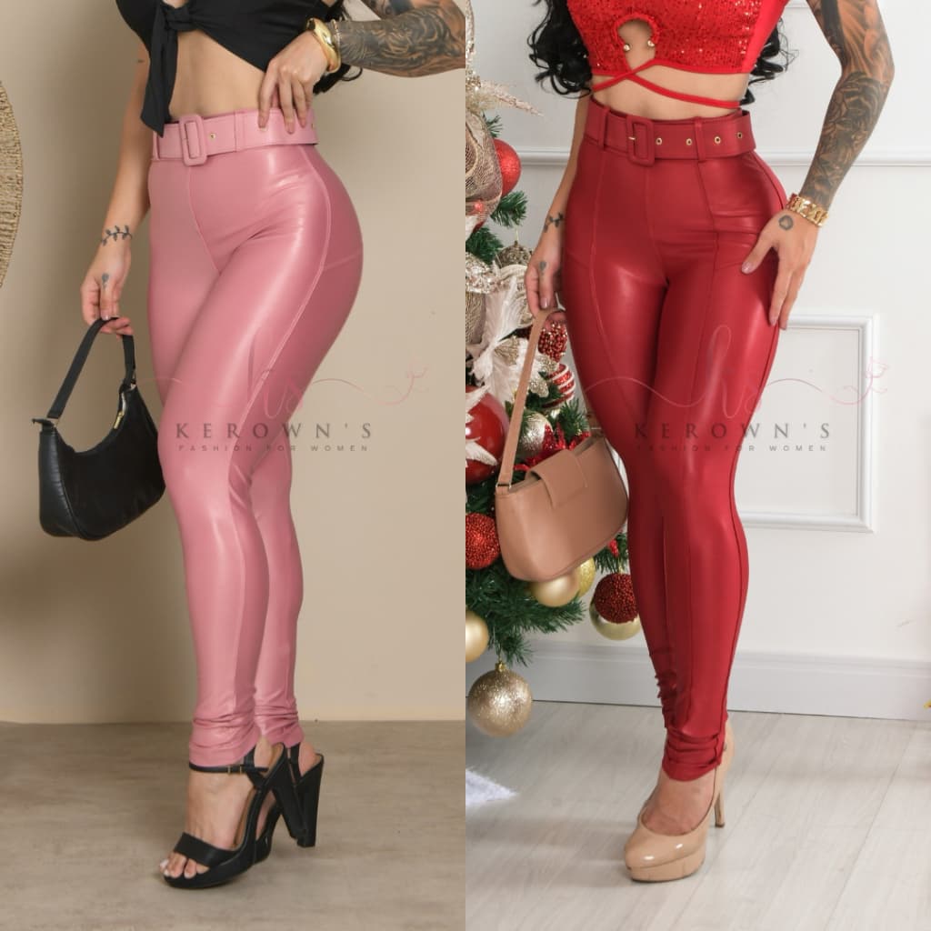 Calça Feminina GLOSS Legging Cirrê Premium com cinto Montaria Skinny zero transparência Cintura Alta Modela ocorpo