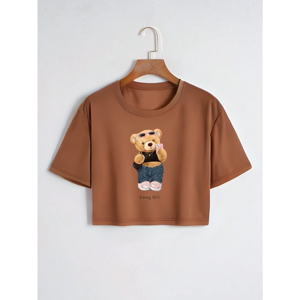 Blusinha Cropped T-shirt Camiseta Algodão Feminina Confortavel Ursinho Estiloso