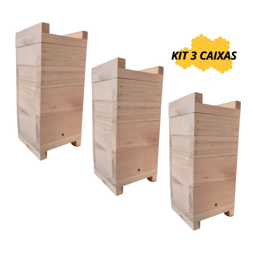 Kit 3 Caixas de Abelhas Jataí Inpa Eucalipto Rosa 10x10cm com 2 Melgueiras
