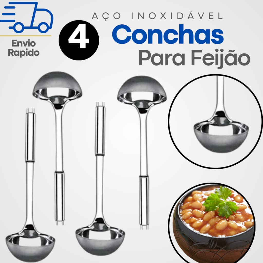 Kit 4 Conchas de Feijão em Aço Inox Premium: Durabilidade e elegância para sua cozinha