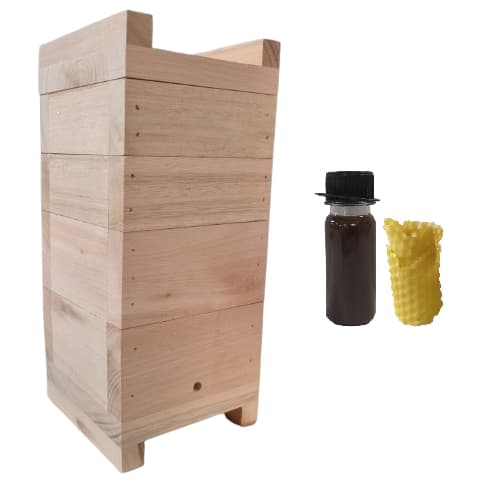 Caixa de Abelhas Jataí Inpa Eucalipto Rosa 10x10cm com 2 Melgueiras + Atrativo Captura 50ml + Cera