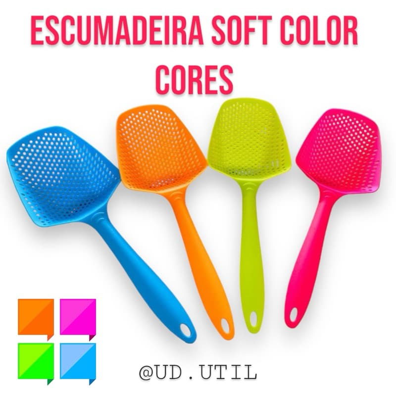 Escumadeira Escorredor Colher Peneira Colorida para Legumes Frutas ou Pazinha de Areia Soft Color