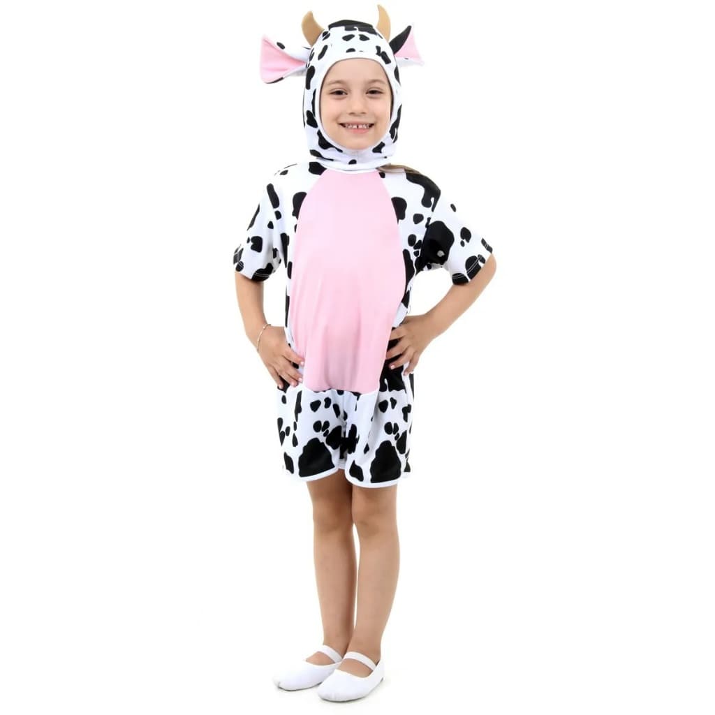 Fantasia de Vaca Infantil Curta com Capuz de Orelhas e Chifres Roupa de Vaquinha Sulamericana 915614
