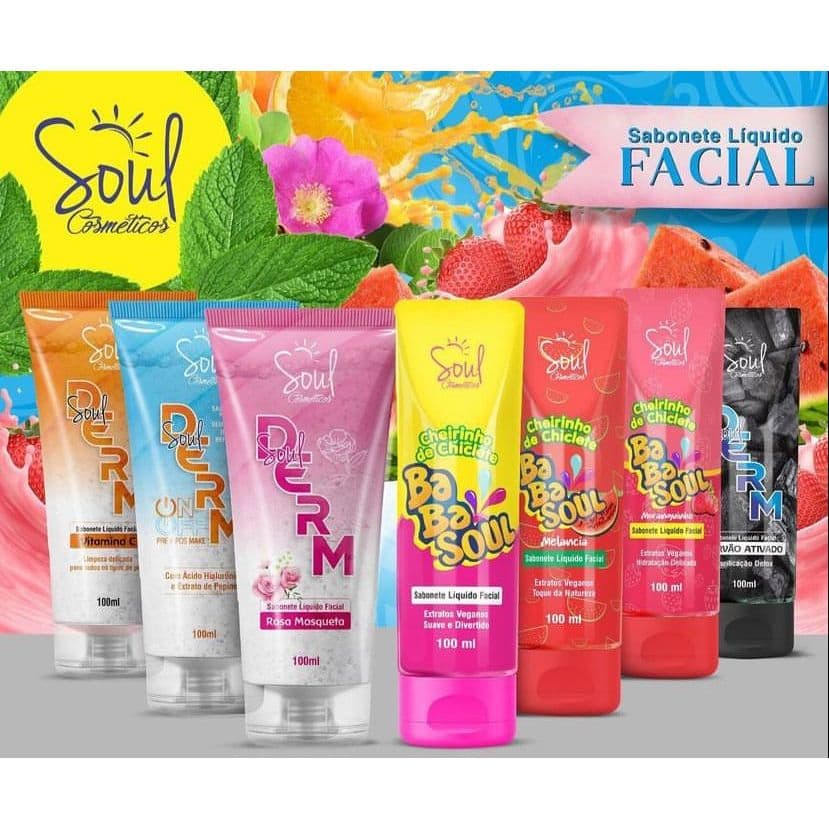 CAIXA C/ 12 SABONETE LÍQUIDO FACIAL 100ML (ROSA MOSQUETA/VITAMINA C, CARVÃO ATIVADO, ENTRE OUTROS)