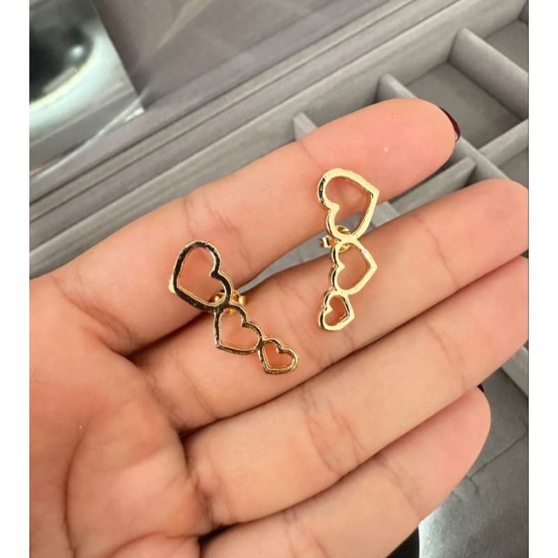 Brincos três corações, brinco elegante