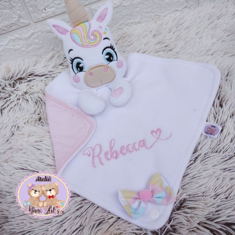Naninha Unicórnio Cute, personalizado com nome bordado, antialérgico,porta chupeta opcional