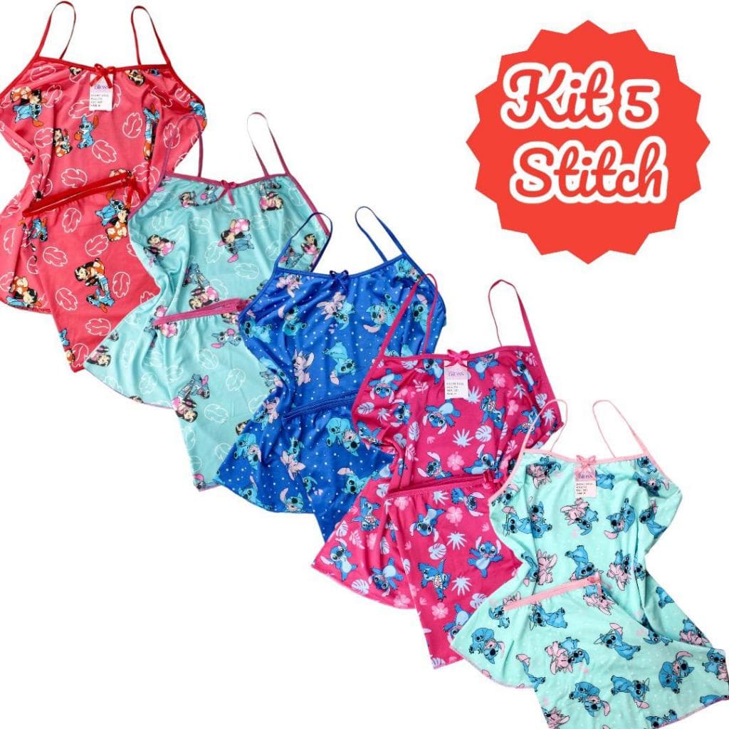 Kit 5 pijama infantil Stitch Short doll infantil do Stitch pijama crianças