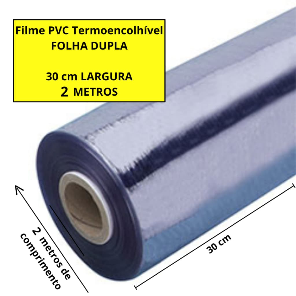 Bobina Filme PVC termoencolhível 30 cm - 2 metros FOLHA DUPLA