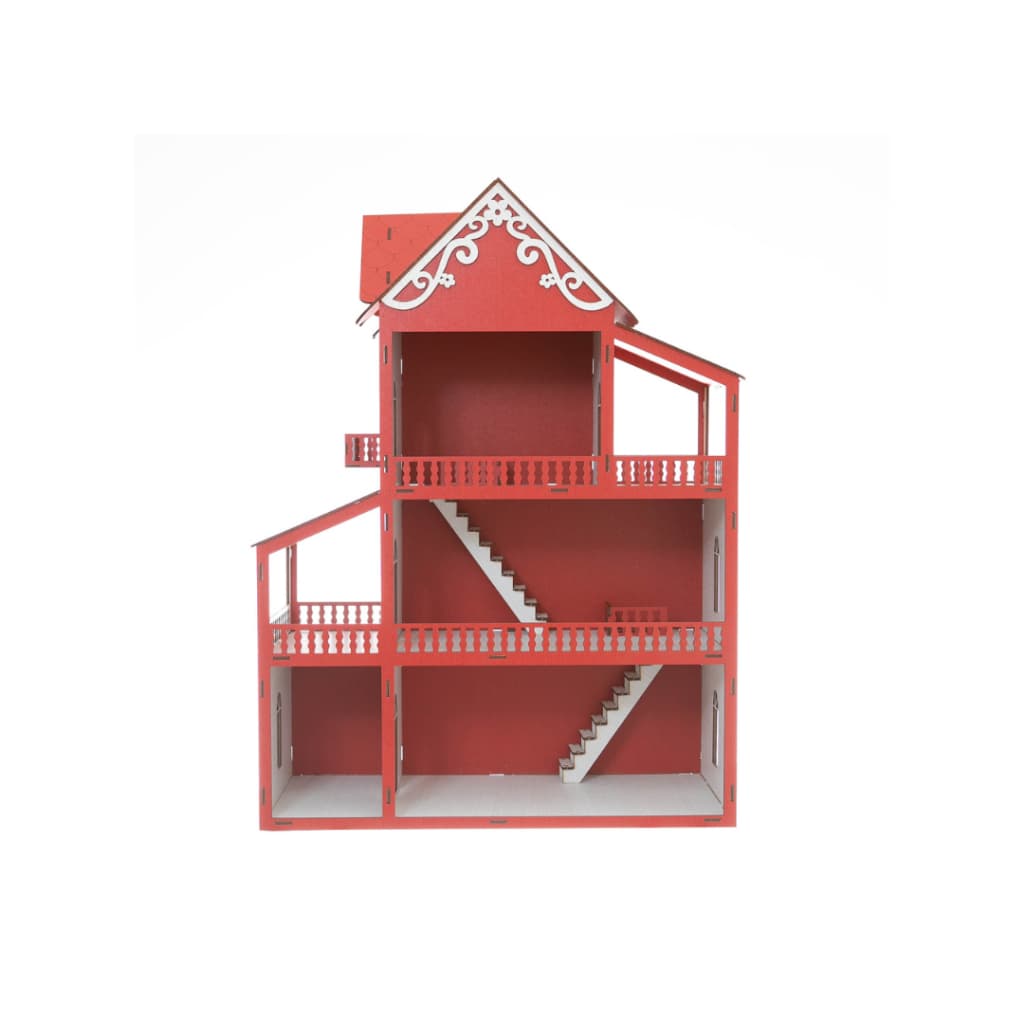 Casa de Boneca Casinha Brinquedo DESMONTADA 60cm Kids Infantil mdf acabamento e pintura premium Vermelha