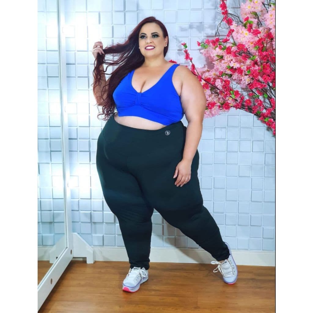 Calça Legging Preta Plus Size Cintura Alta AntiTransparência Cos alto Extra grande