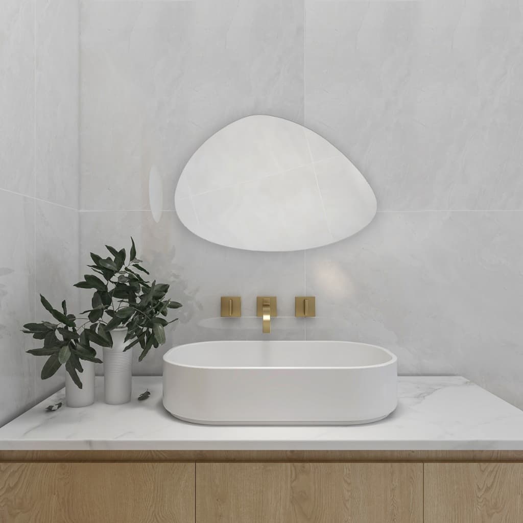 Espelho Orgânico para Banheiro Lavabo Sala Penteadeira Pequeno 43cm e 29cm com Suporte