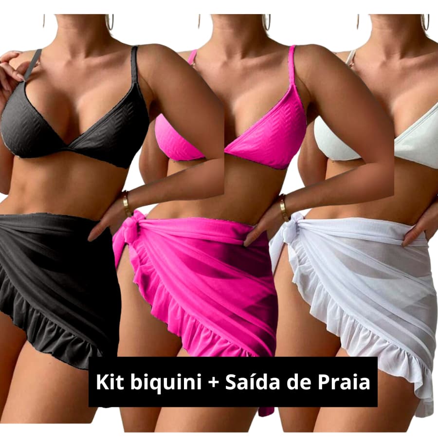 Kit Saída Pareô Curta Praia Envelope Babado Biquini Asa delta