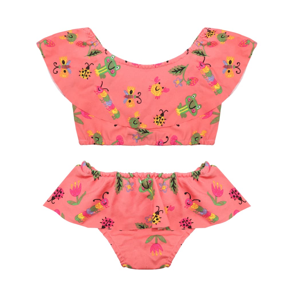 Biquíni infantil menina suplex estampado moda praia calcinha com babado