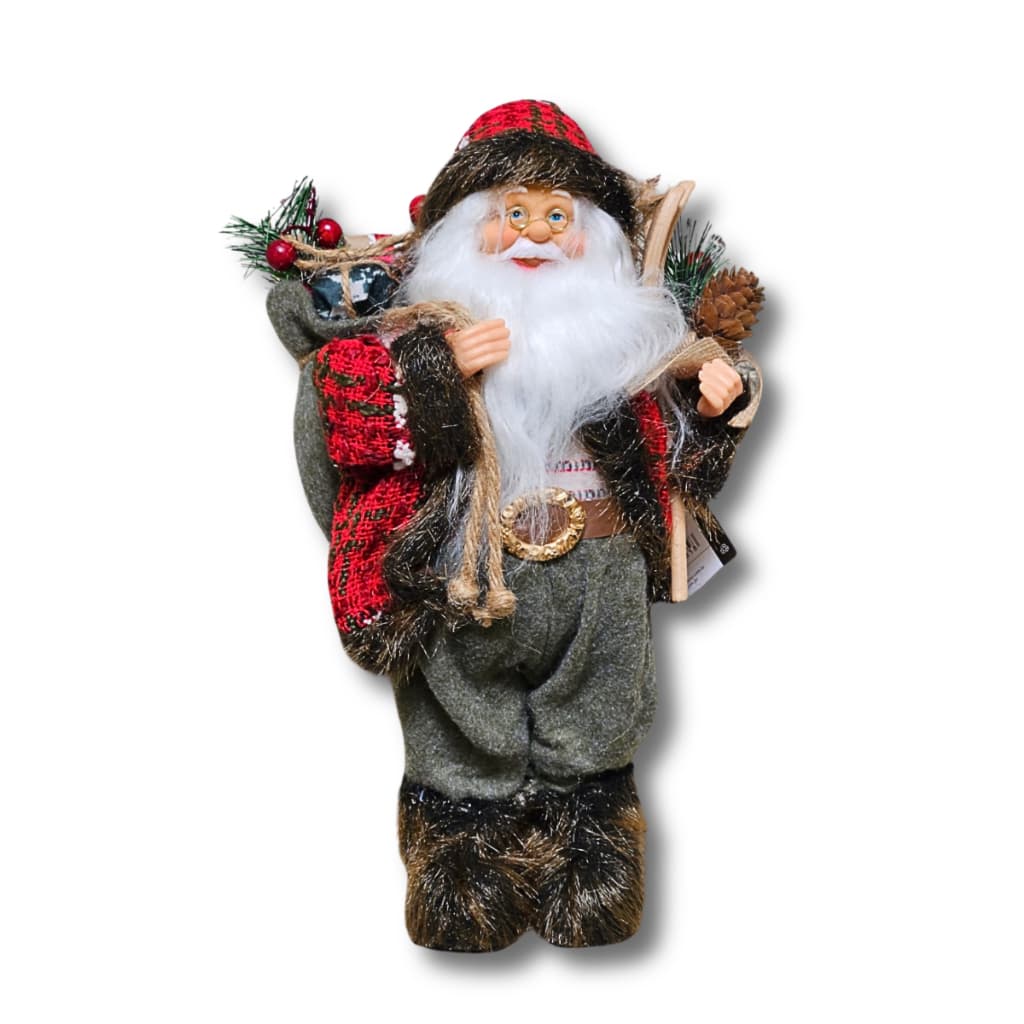 Enfeite Boneco Papai Noel Esquiador Com Presentes 30cm Tlj2685