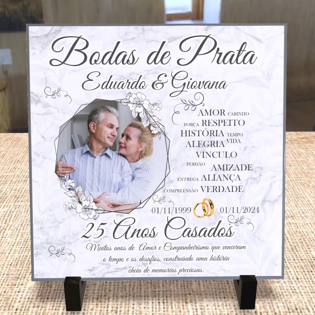 Azulejo Personalizado Presente para Bodas de Prata com Foto- 25 anos casados