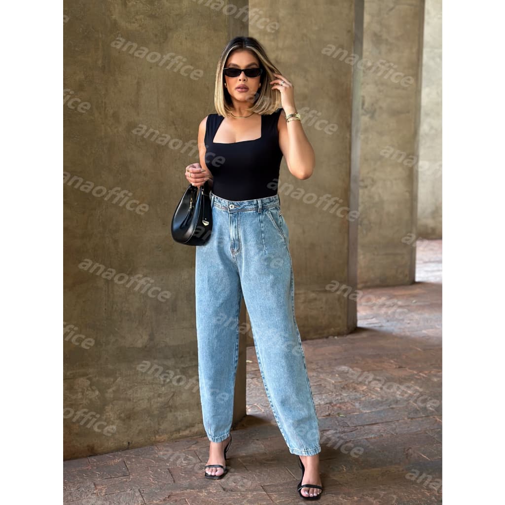 SainaOffece   8208 Calça Jeans Feminina  calca mom Calca sem rasgo