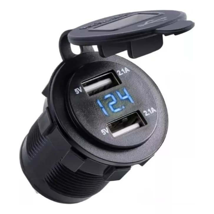Carregador Tomada Usb Voltimetro 4.2a Turbo 12/24V Carro Moto Caminhão Barco Universal KLX