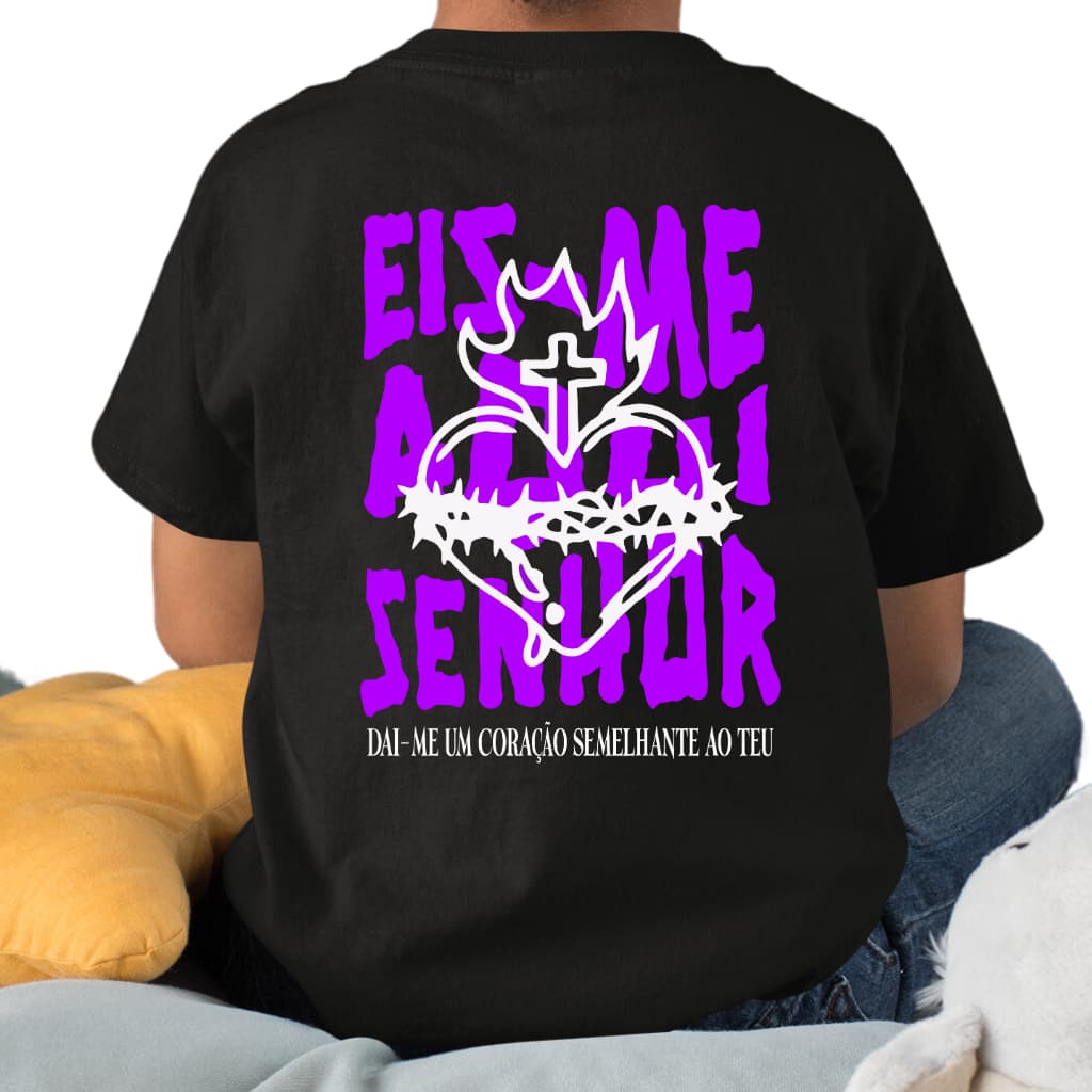 Camiseta Infantil Juvenil Eis Me Aqui Senhor Cristã Gospel Jesus Blusa Algodão