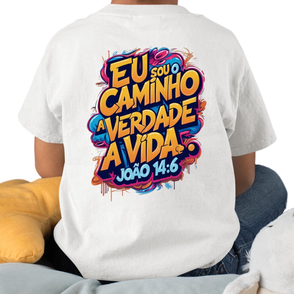 Camiseta Juvenil Eu Sou o Caminho Versículo Jesus Igreja Gospel Infantil Blusa Algodão