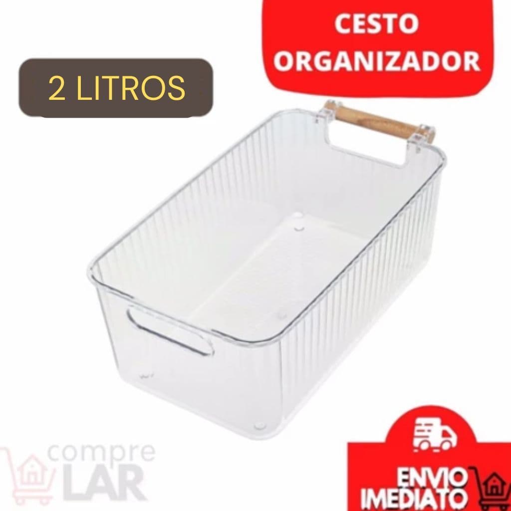 Cesto Gaveta Organizador Multiuso Transparente Com Puxador Madeira Bambu Organização De Casa Armazenamento