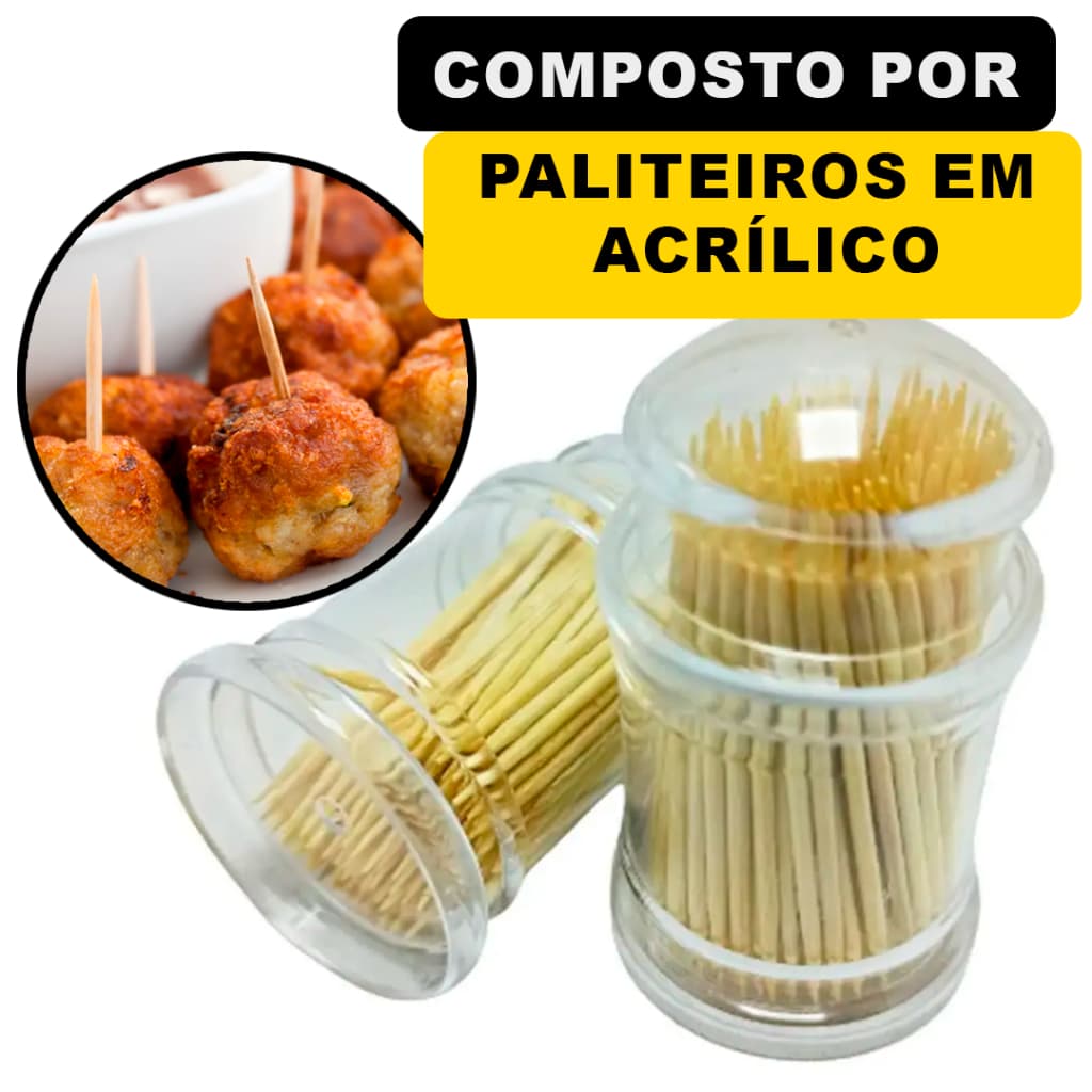 Paliteiro Porta de Acrílico Com Variação 1 2 Ou 4 Unidades Com Tampa Acompanha Palitos De