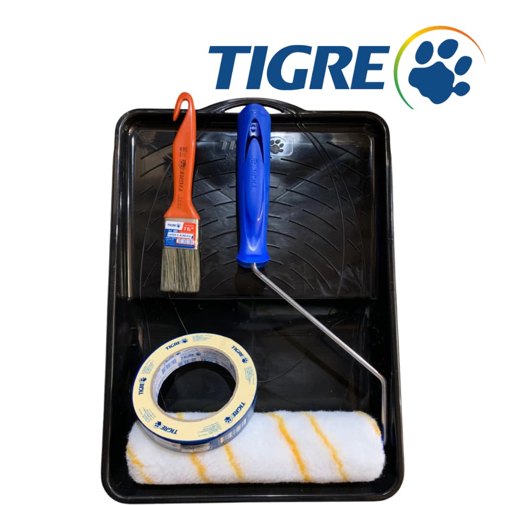 Kit Pintura para Parede Rolo Antirrespingo Tigre Fita Crepe Media 24x50 Trincha 1.1/2 5 Pçs Completo