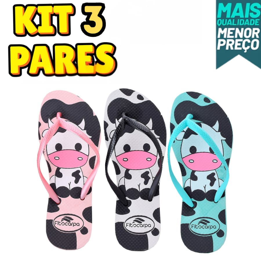 PROMOÇÃO Kit 3 Pares Chinelo Vaquinha Super Leve e Confortável Envio Imediato