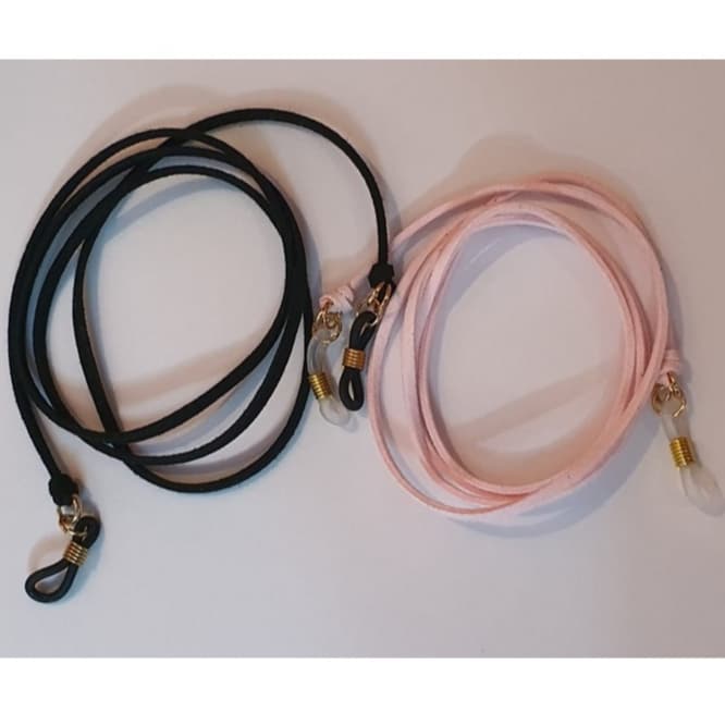 Kit 2 cordões segura prende descanso de óculos rosa e preto, 60 cm, couro camurça PU